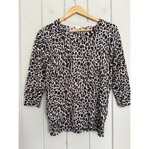 J. Crew Tippi Sweater XS Merino Wool Animal Print Pullover 3/4 Sleeve Classic